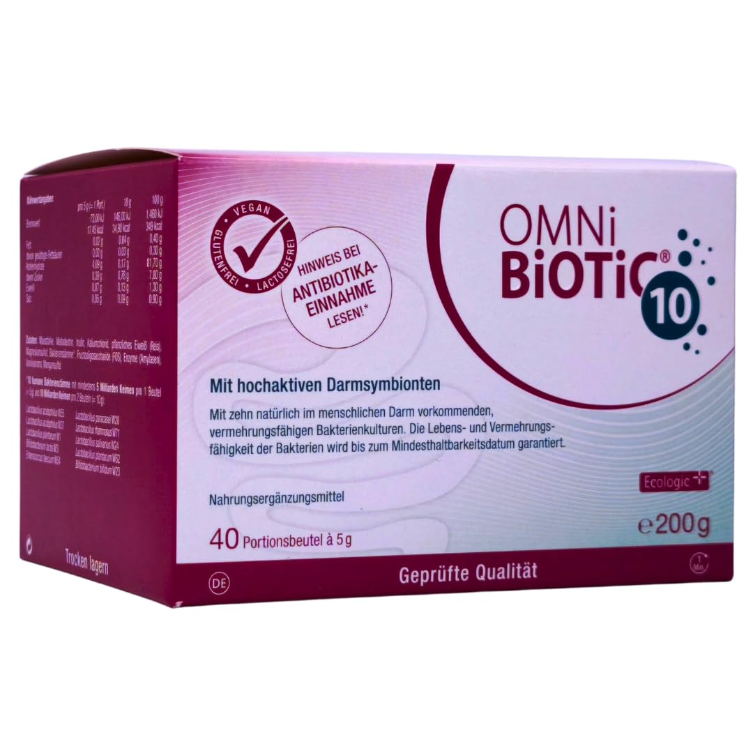 OMNi-BiOTiC 10 1x 40 x 5 g | 10 Bakterienstämme | Probiotikum für die Darmflora | Anwendung während und nach Antibiotika | Darmbakterien | Mikrobiom-Unterstützung | Spar-Set plus Pharma Perle giveaway