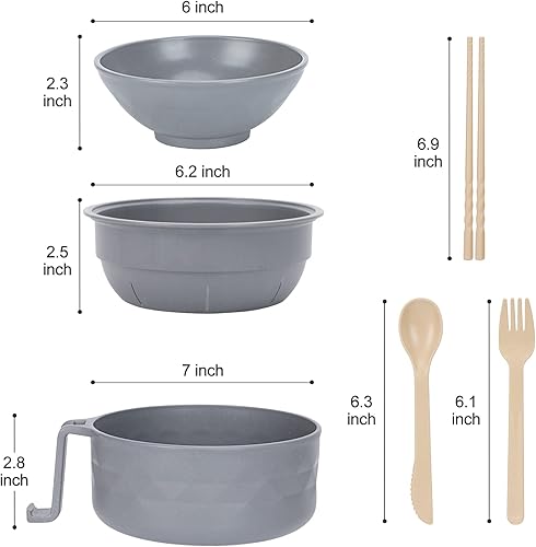 Miniatura 3 de RORBAM Cocina de ramen para microondas, tazón de ramen con palillos y cuchara, olla de ramen rápida y rápida con asas, apta para lavavajillas, sin