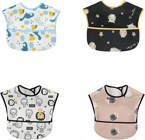 Miniatura 15 de Baberos para bebé impermeables, babero para niños pequeños - Babero de alimentación con bolsillo para bebé niño niña lavable 6-36M