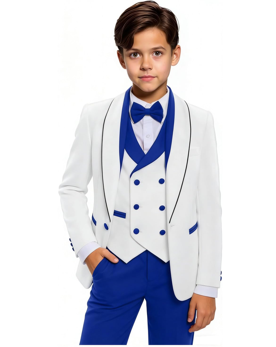Conjunto de traje formal de 3 piezas para niños, chaqueta de esmoquin, chaleco, pantalones para niños, anillo de boda, portador de fiesta