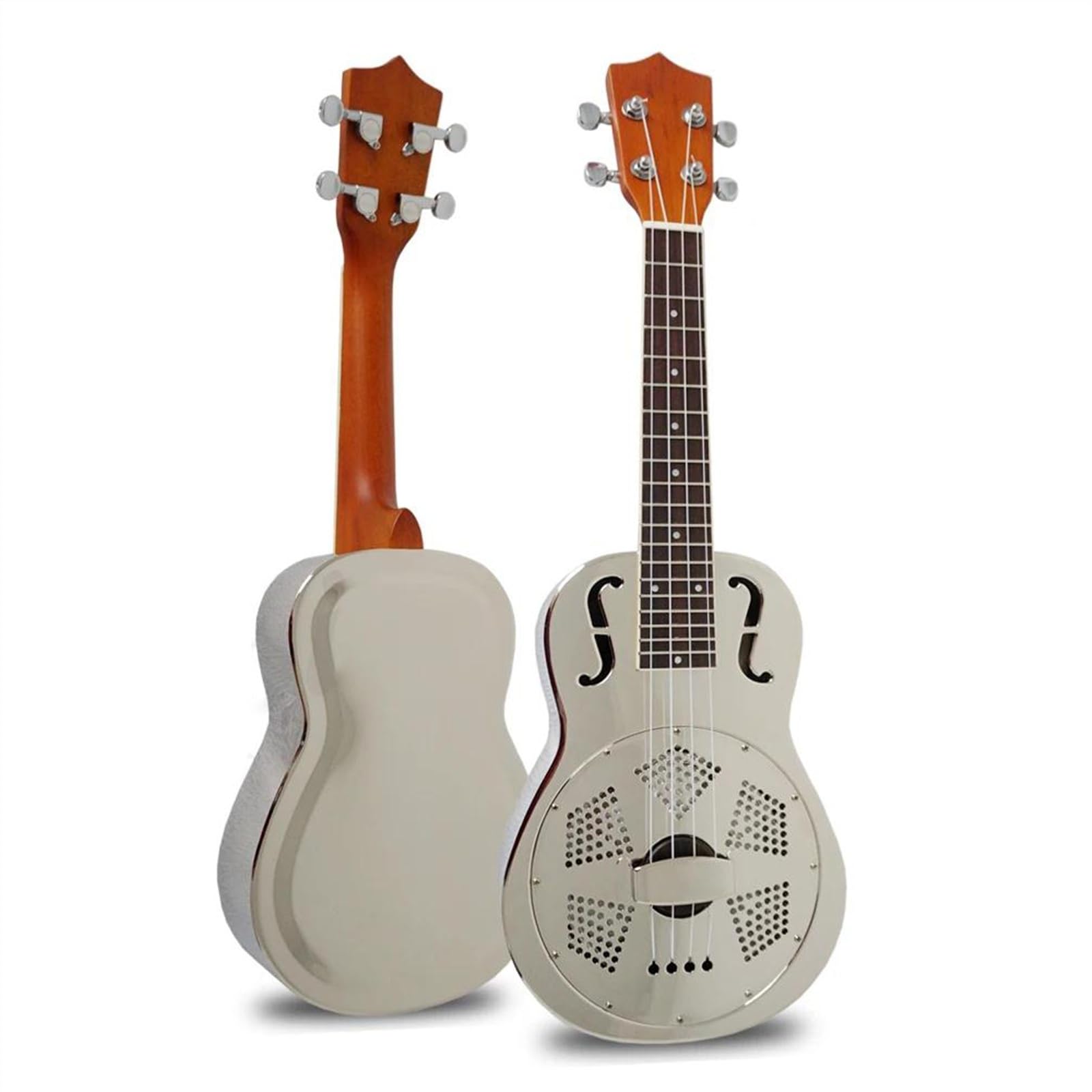 24-Zoll-Konzert-F-Loch-Ukulele, Verchromter Metallkörper-Resonator-Ukulelen Mit Hartschalenkoffer Ukulele Einsteiger Kit