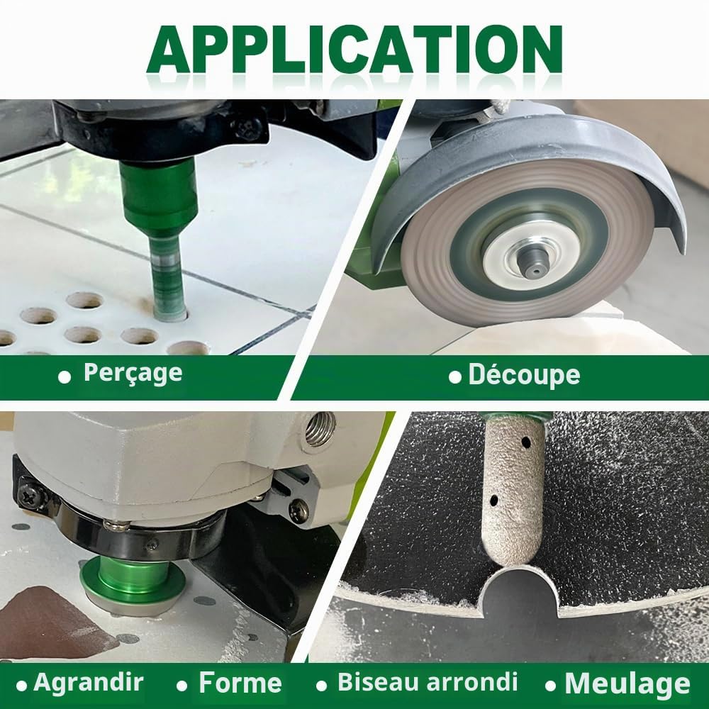 Forets Diamant pour Carrelage 13 Pièces - 6/8/10/20/32/35/55/68/100mm Trépan de Forage, 20mm Fraise, 50mm Foret Chanfrein, 125mm Disque, Adaptateur pour Céramique Porcelaine Marbre Granit