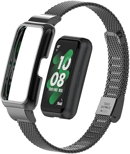Miniatura 10 de Compatible con Huawei Band 8, correa de repuesto de metal de acero inoxidable con marco de metal para Huawei Band 789