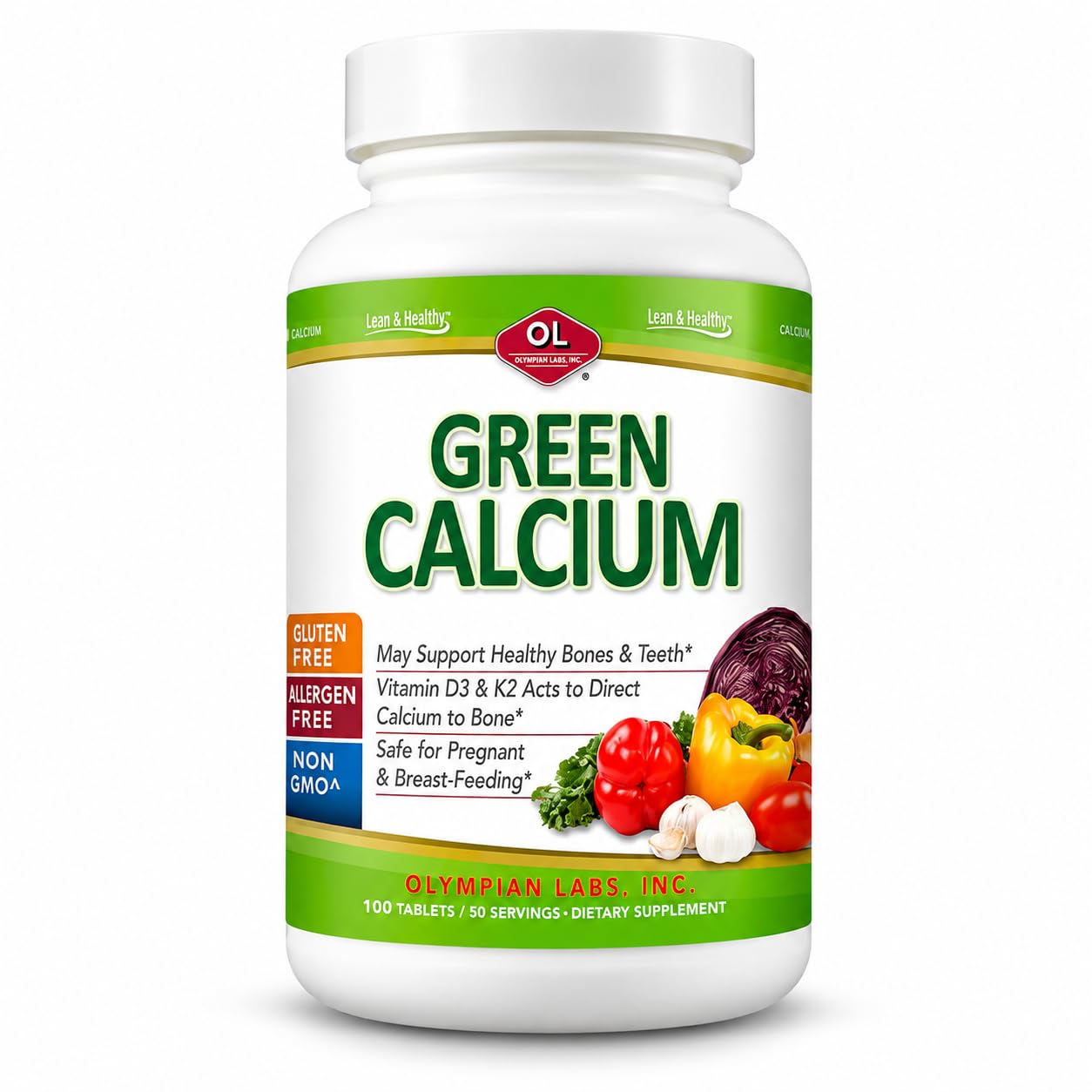 Olympian Labs Calcium Plus Magnesium, Formulated with Vitamin C, K2 & D3, 100 Tablets Supporting Healthy Bones & Teeth