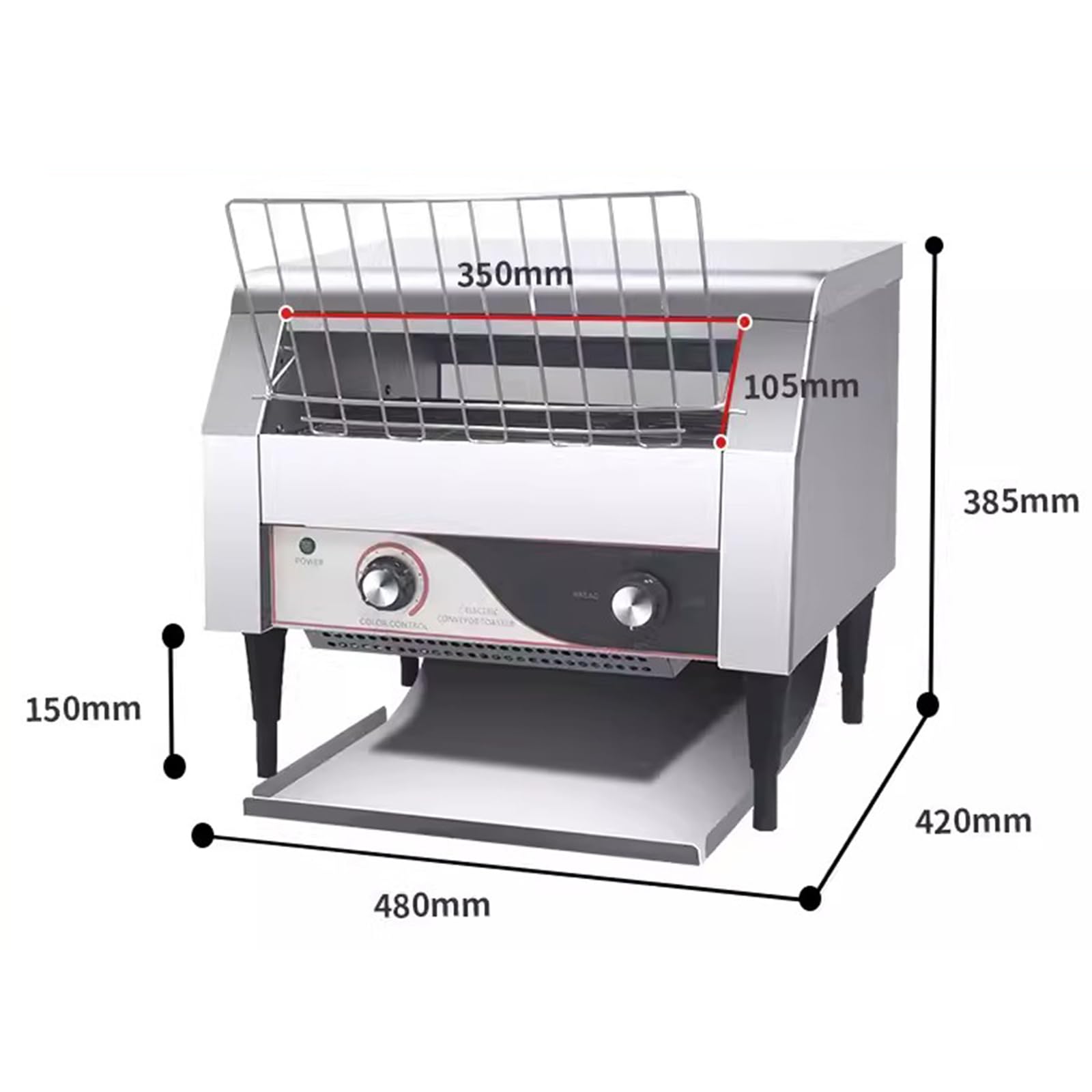 Tostapane Elettrico a Nastro, Macchina per Il Pane Commerciale, con 3 modalità, 7 Livelli di Riscaldamento, tostapane a Catena in Acciaio Inossidabile (480 * 420 * 385mm)