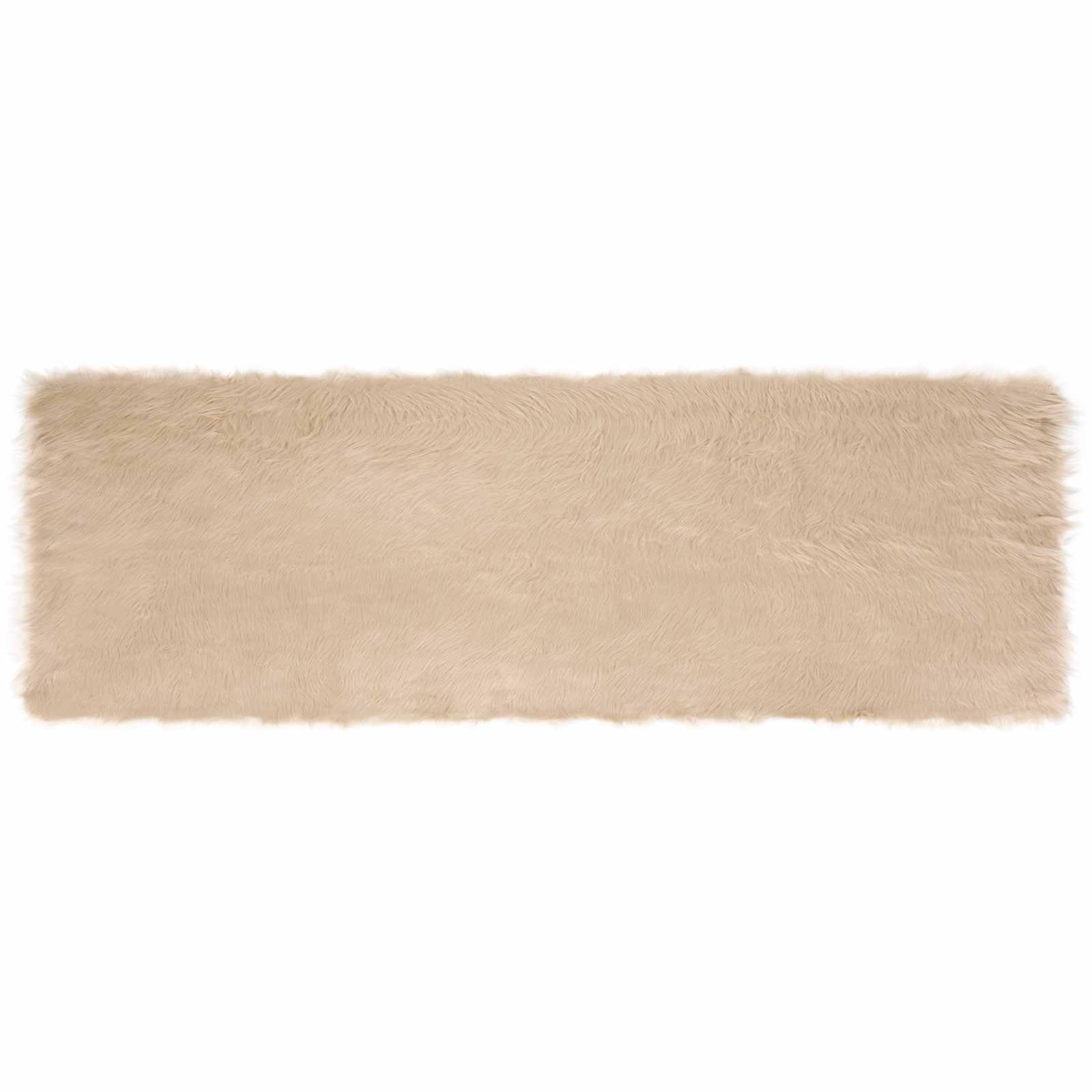 Tapis de couloir fausse peau de mouton beige grand tapis poil long rectangulaire