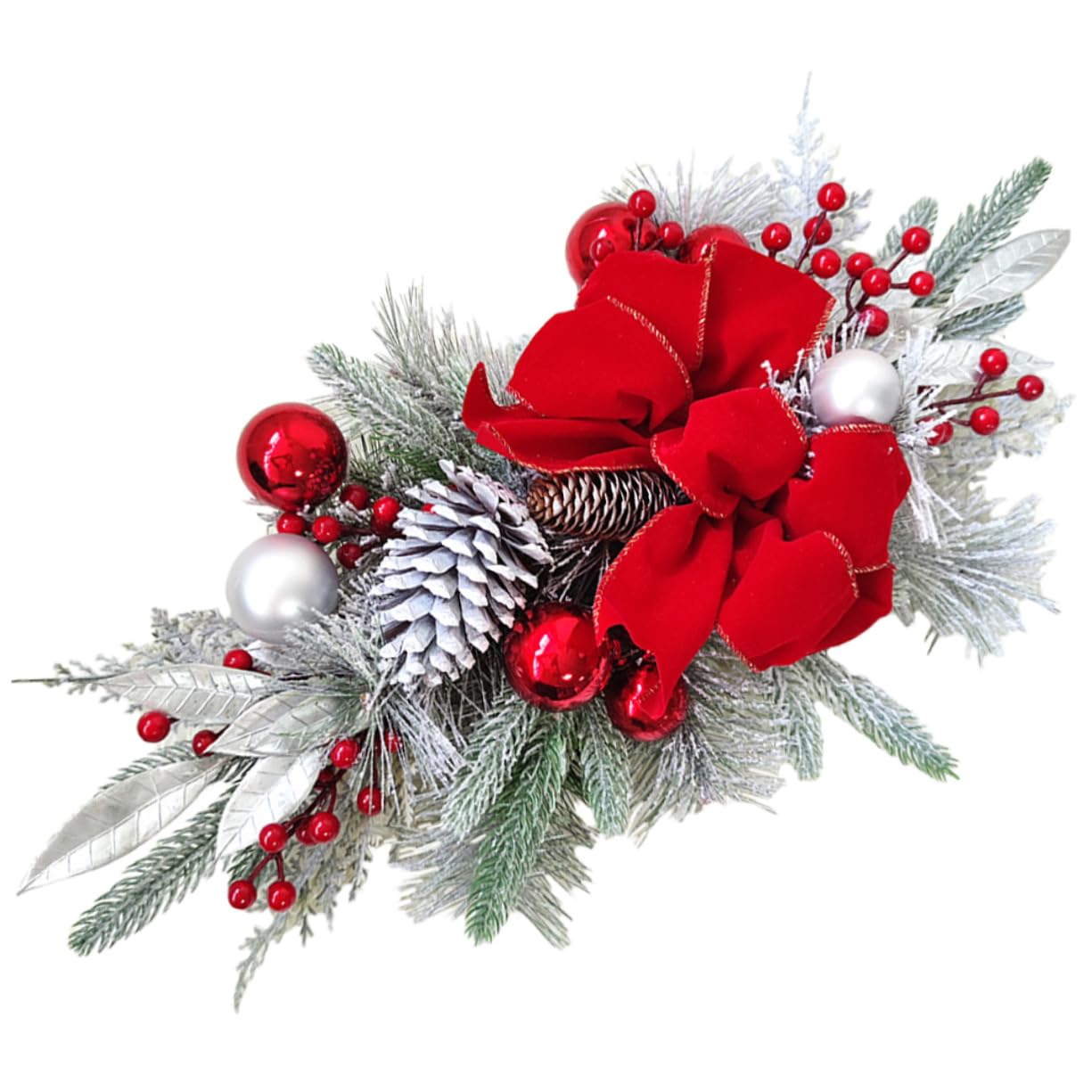 Beatifufu Xmas Teardrop Swag Stair Railing Decor Christmas Bow Tie Swags Wreath for Stairs Festive Wall Pendant