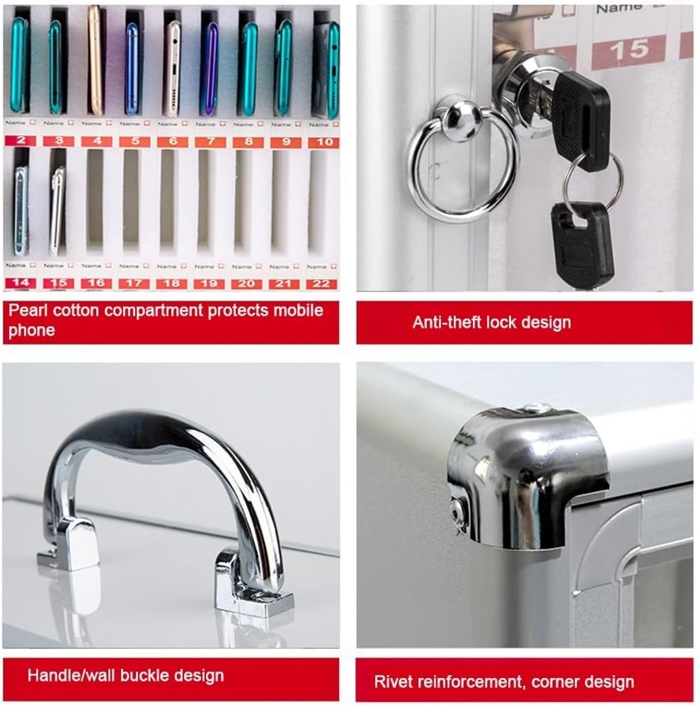 Wall-Mounted Cell Phone Storage Locker Cabinet - 12-60 Slots, Aluminum Alloy Mobile Phone Organizer with Door Locks & Keys for Office, Classroom & Gym - Secure Pocket Storage Box (24)