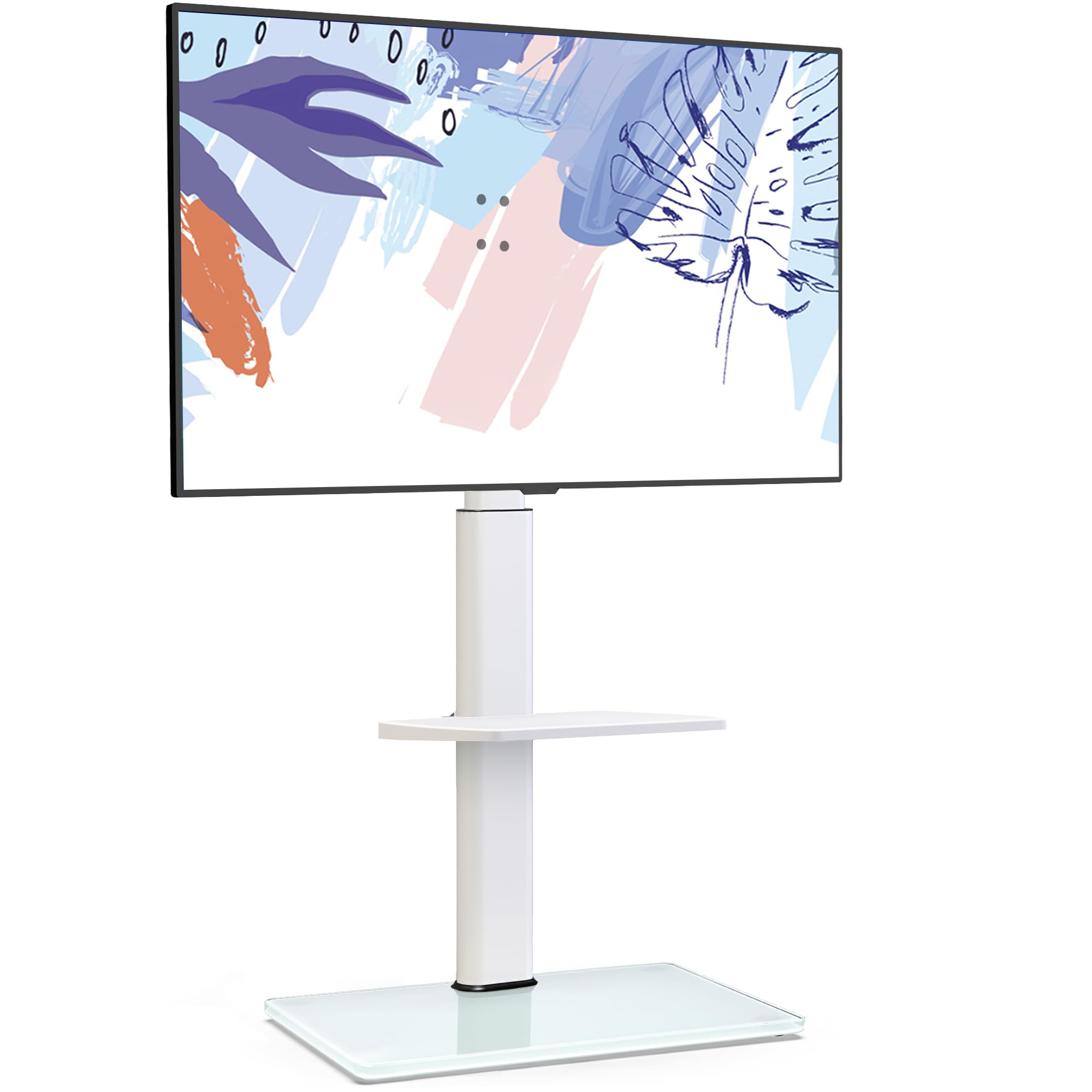 FITUEYES Support TV sur Pied pour TV de 32 à 60 Pouces, avec étagères réglables, Pied TV Réglable en Hauteur jusqu'à 30 kg Max VESA 600 x 400 mm, Blanc