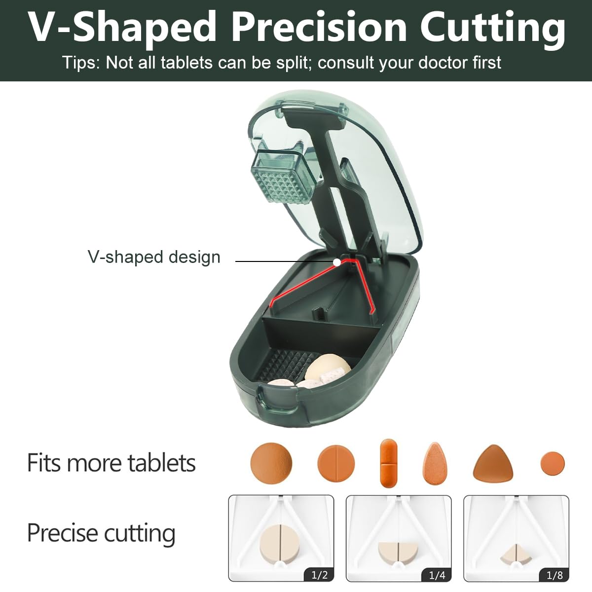 HANNEA® Pill Cutter Splitter for Small Pills, V-Shaped Design for Vitamins 2