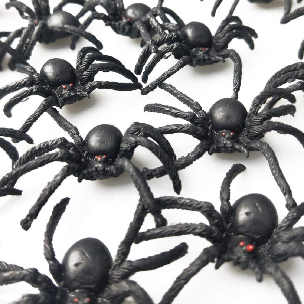 JIALWEN 50PCS Realistic Plastic Spider Toys, Halloween Decoration Prank Joking Props, Small Size Spider Funny Halloween Party Decor Supplies