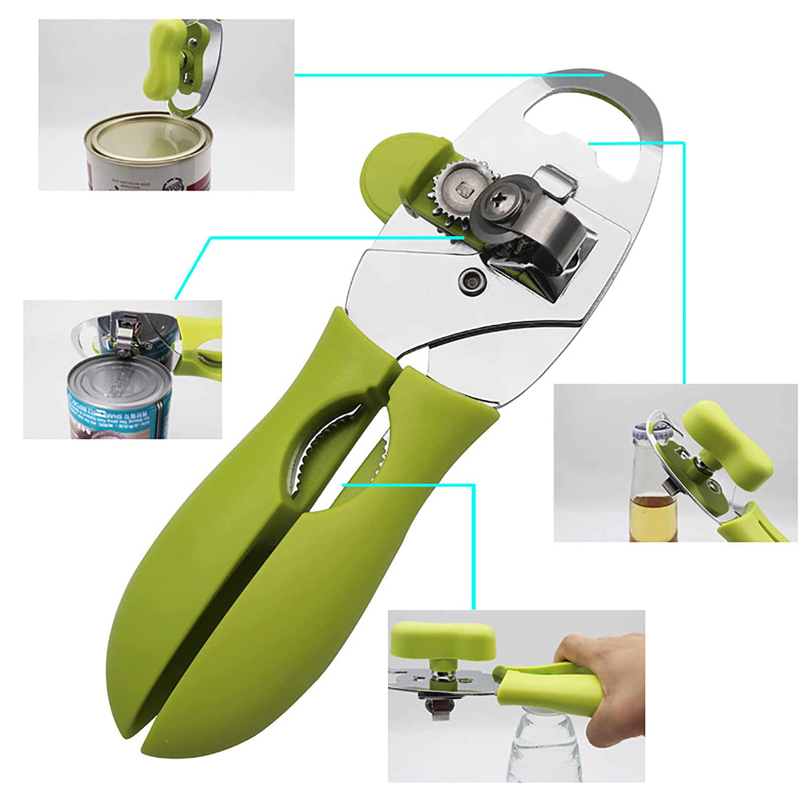 PrinChef Blikopener Handleiding, blikflesopener met magneet - probleemloze deksellift, handheld blikopener gladde rand met scherp mes, zwaar en gemakkelijk te gebruiken, voor senioren met artritis