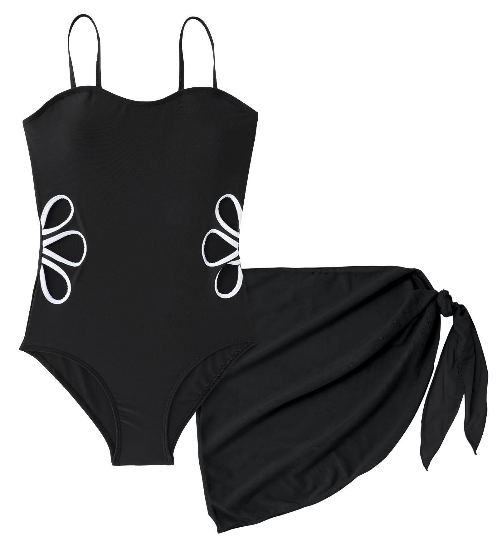 SEAUR Maillot de Bain Une Pièce Fille Maillot de Bain à Découpe Florale Fille Vêtements de Plage Bretelles Réglables 7-16 Ans