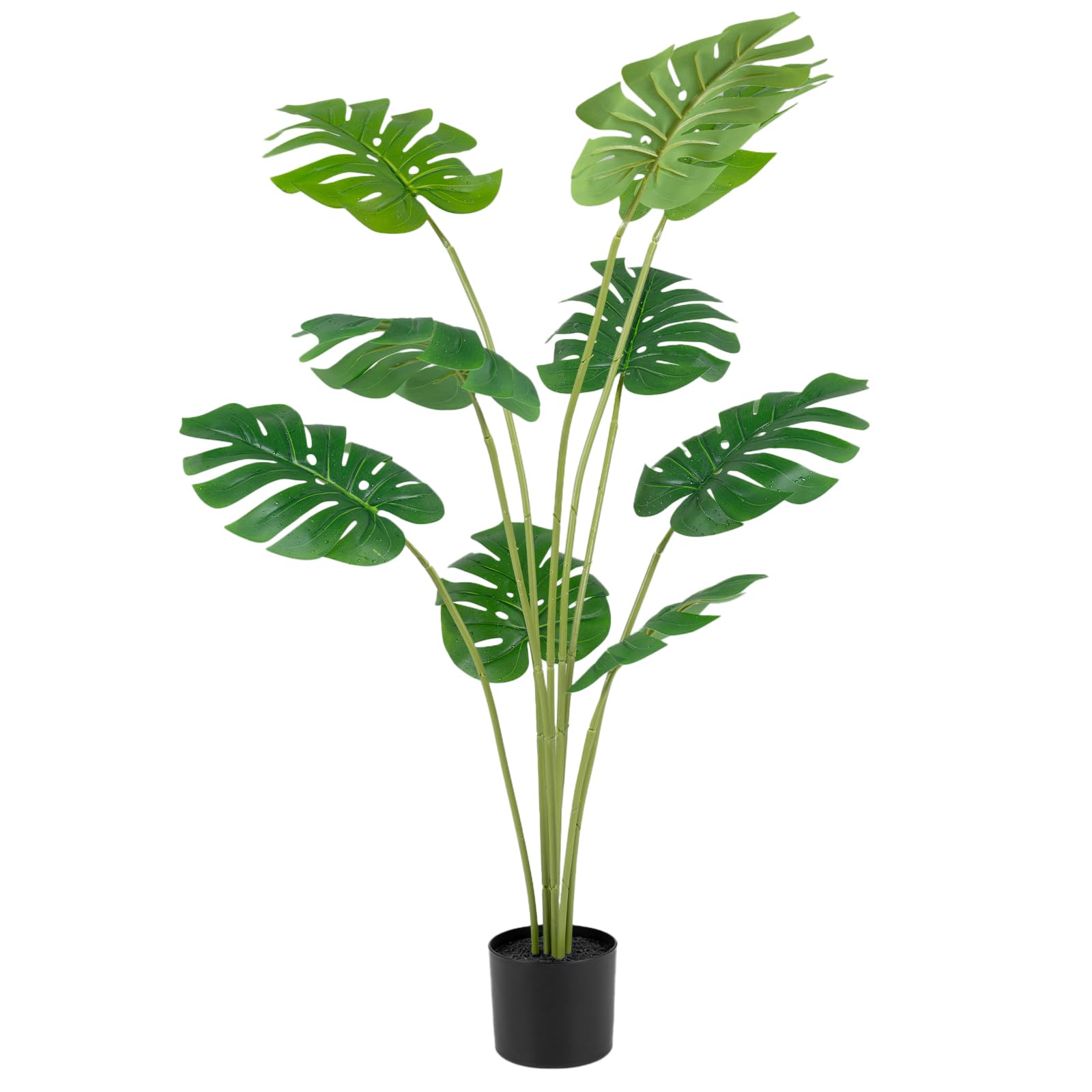 COSTWAY 120cm/152cm Artificial Monstera Plants, Different Leaves Faux Monstera Deliciosa Tree with Cement Pot, Fake Swiss Cheese Plant for Indoor Home Decoration (120cm, 1 Pack, Green+Black)