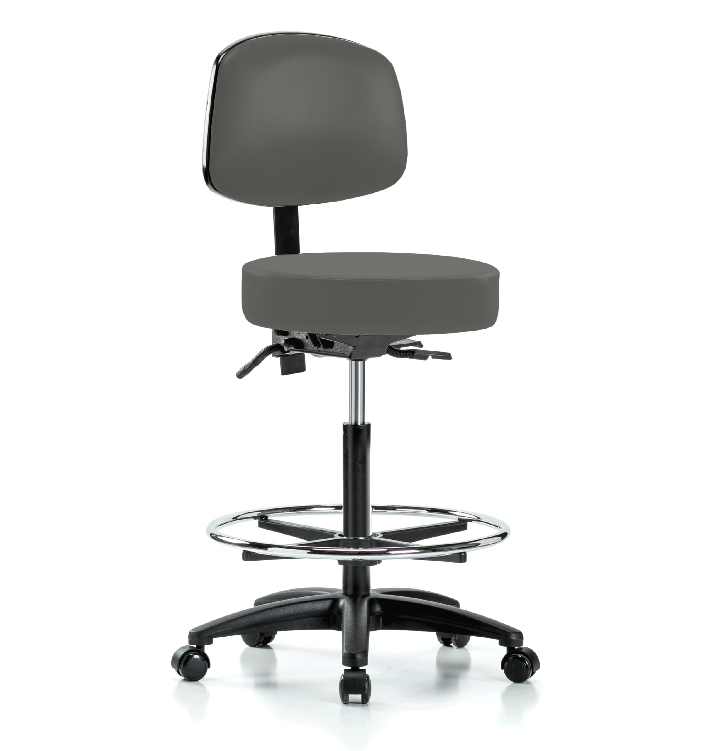 Perch Exam Stool with Foot Ring, Casters, 25-35", Charcoal