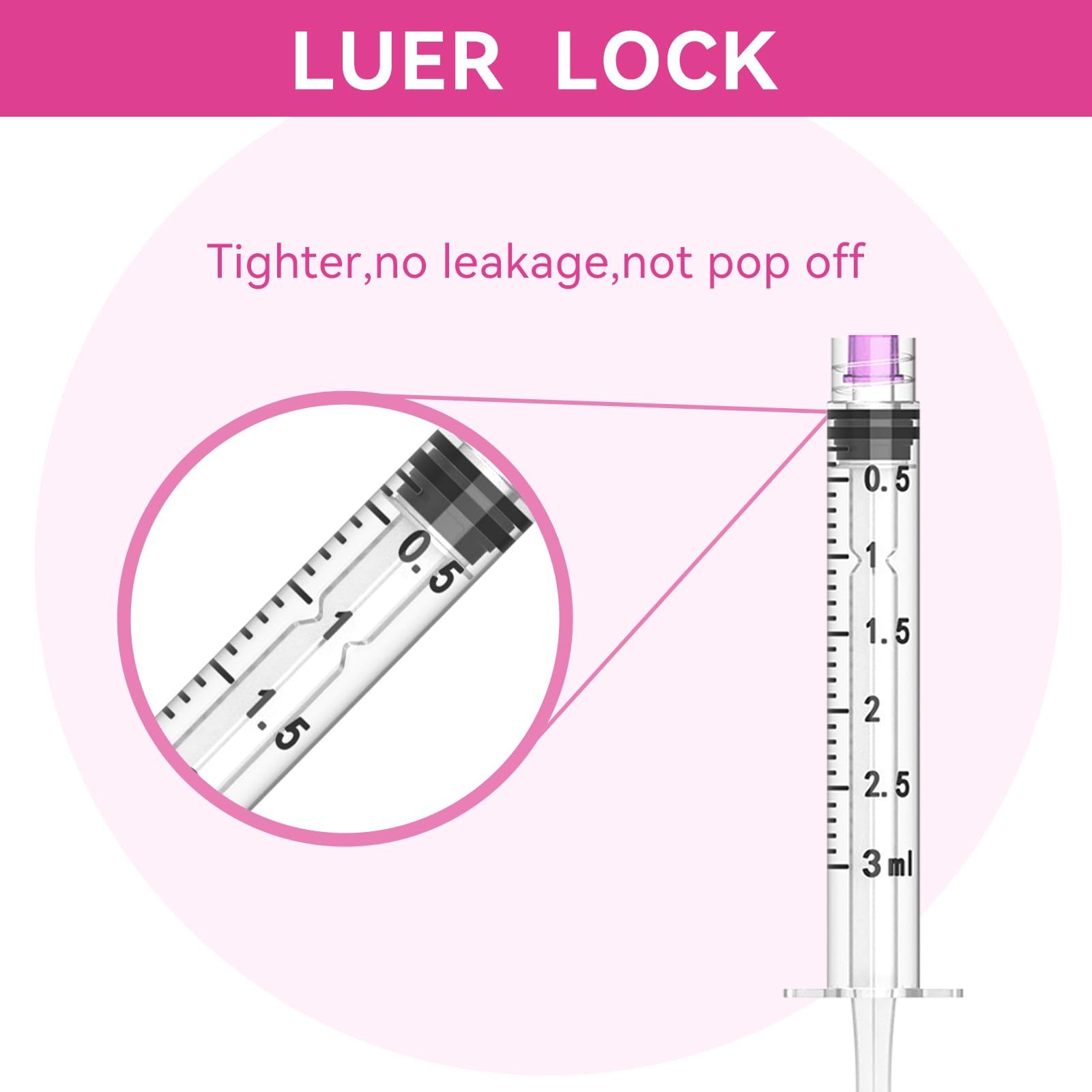 Paquete de 100 jeringas desechables Luer Lock de 3 ml con agujas de punta roma de 18 Ga de 1.5 pulgadas, selladas individualmente