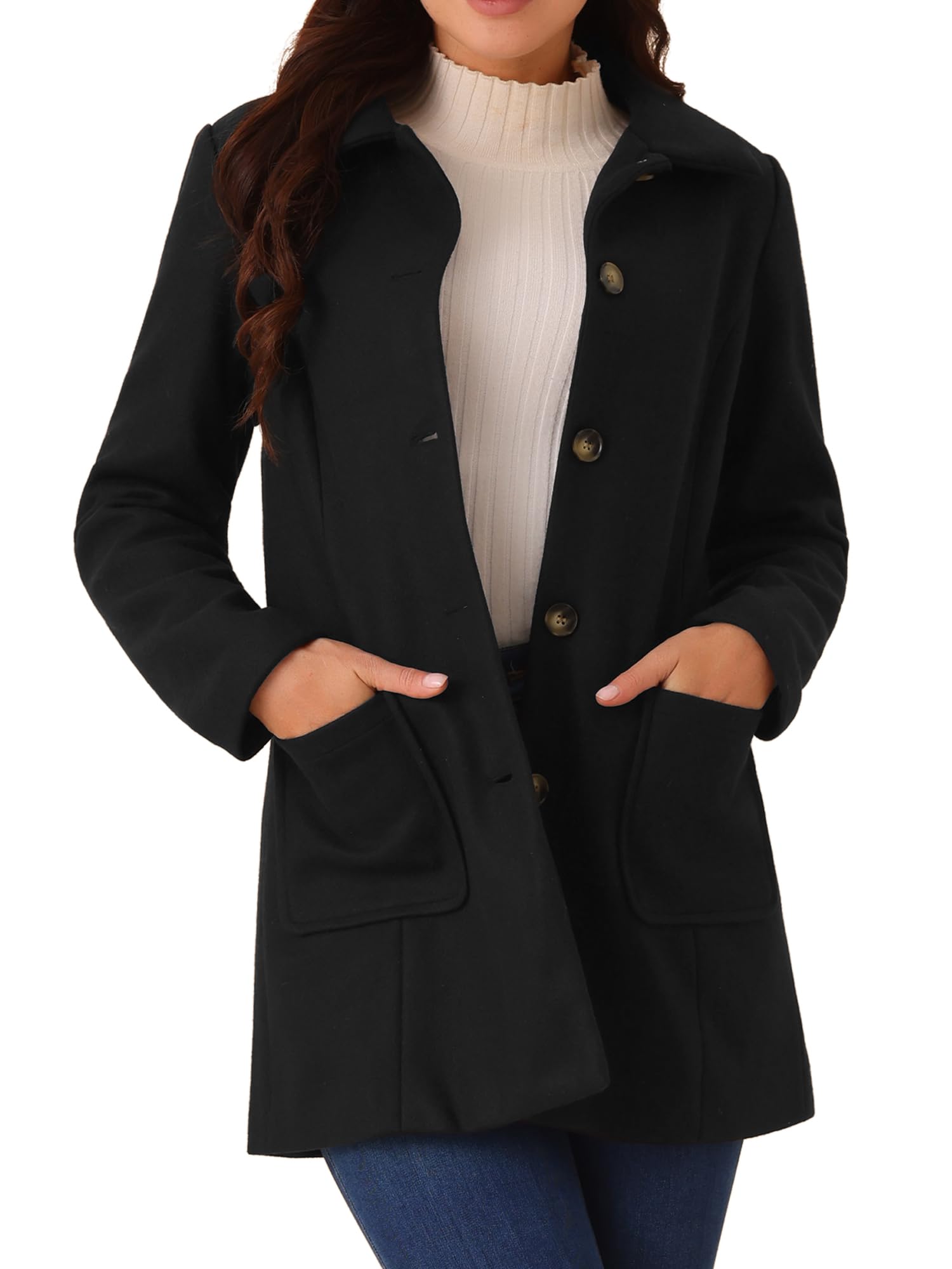 Seta T Women's Winter Overcoat Mid-Long Casual Notch Lapel Single-Breasted Peacoat