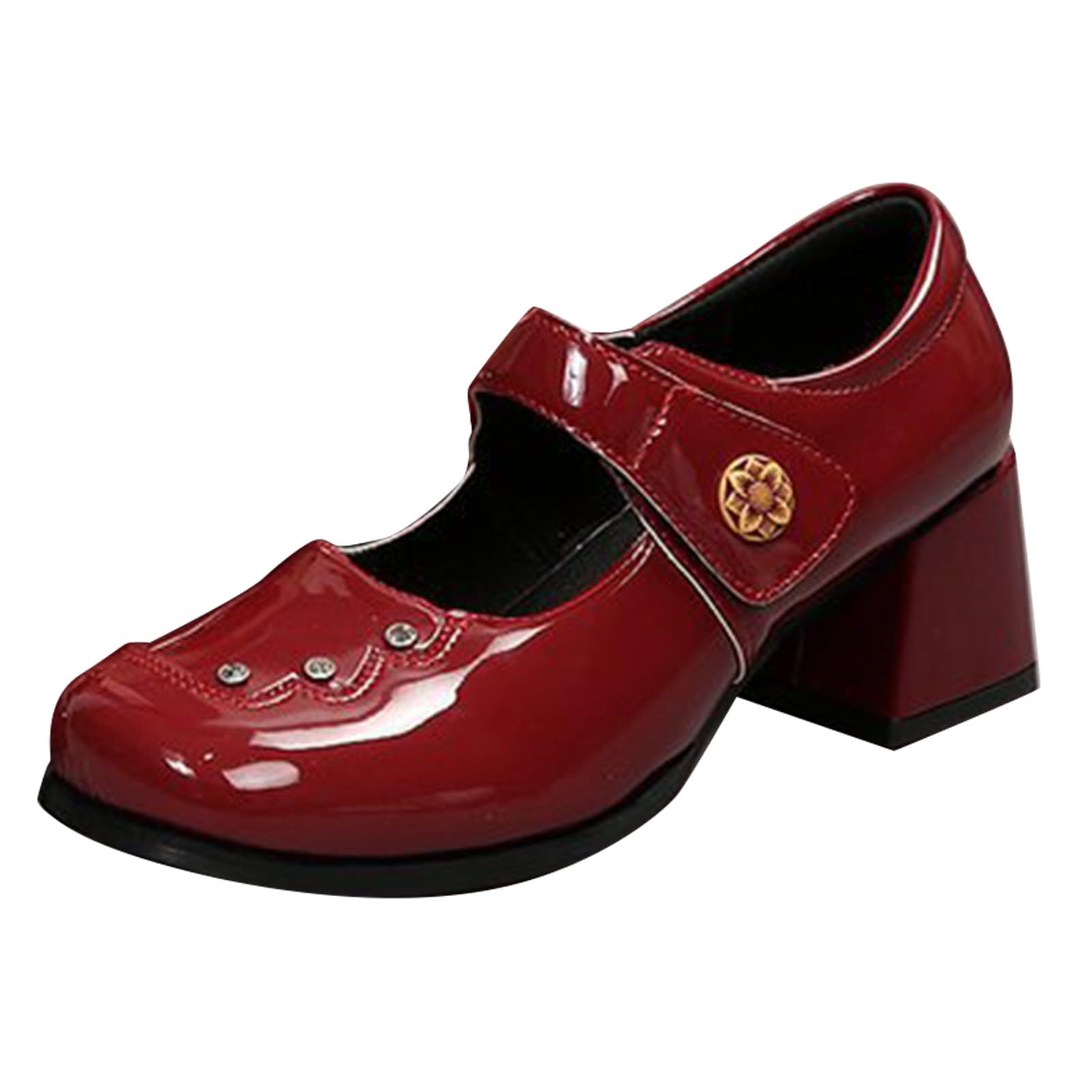 Pumps Damen Blockabsatz Mary Jane Schuhe High Heel Kleid Schuhe Elegante