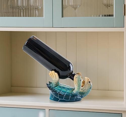 Miniatura 4 de VVGIFTS Figura decorativa de tortuga marina, soporte para botella de vino de tortuga marina, decoración de playa costera, estatua de resina para