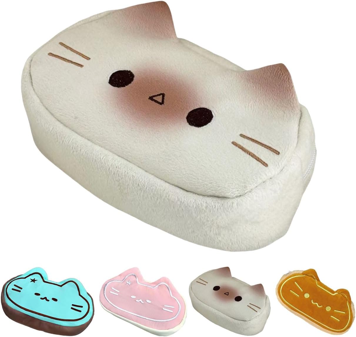 HSYHERE Super Cute Lovely Lucky Cat Theme Pencil Case, Big Capacity Large Soft Plush Happy Kitty Fluffy Clothes Zipper Pencil Box Case, Makeup Bag Office Storage Holder Pouch Pen Bag -Siamese Cat