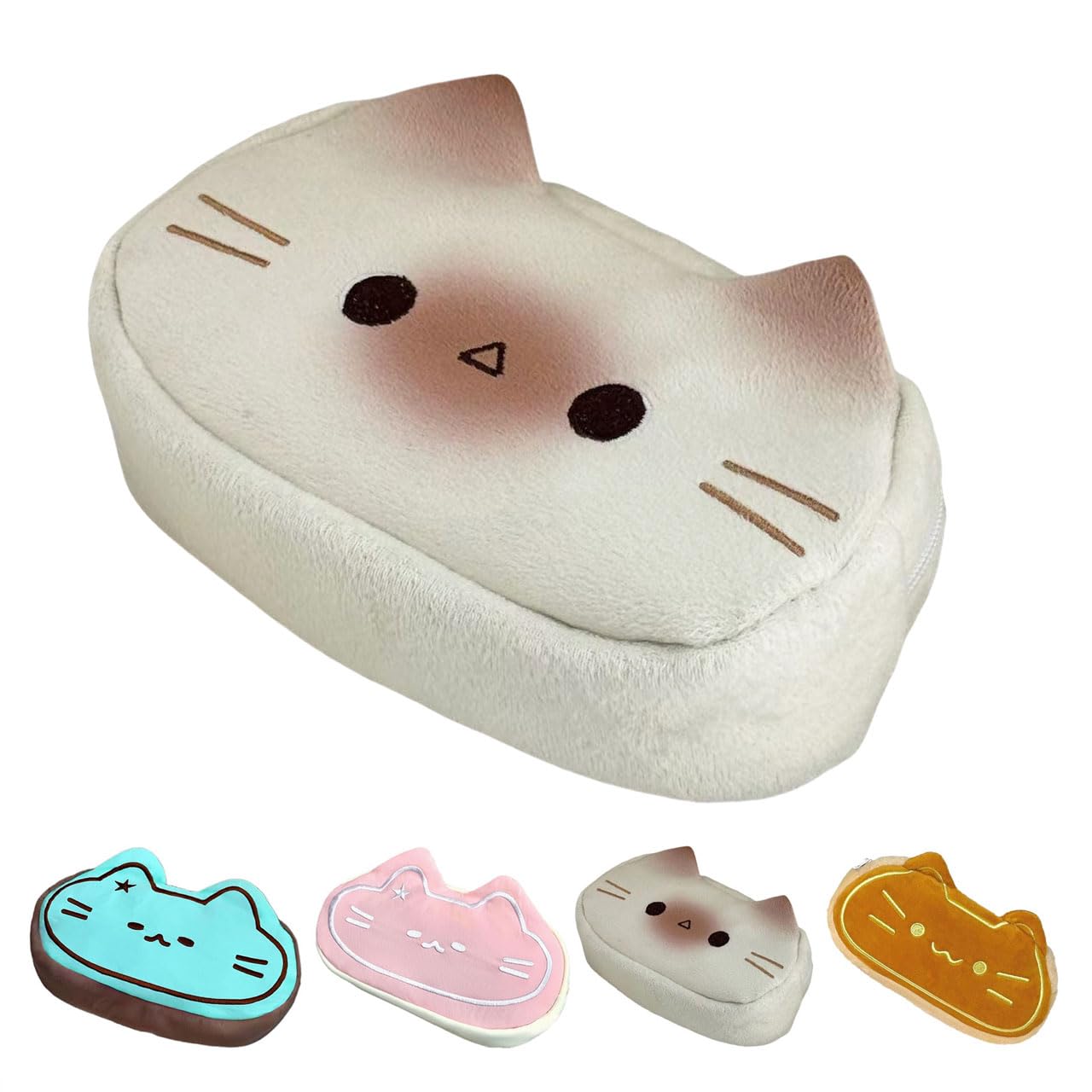 Super Cute Lovely Lucky Cat Theme Pencil Case, Big Capacity Large Soft Plush Happy Kitty Fluffy Clothes Zipper Pencil Box Case, Makeup Bag Office Storage Holder Pouch Pen Bag -Siamese Cat