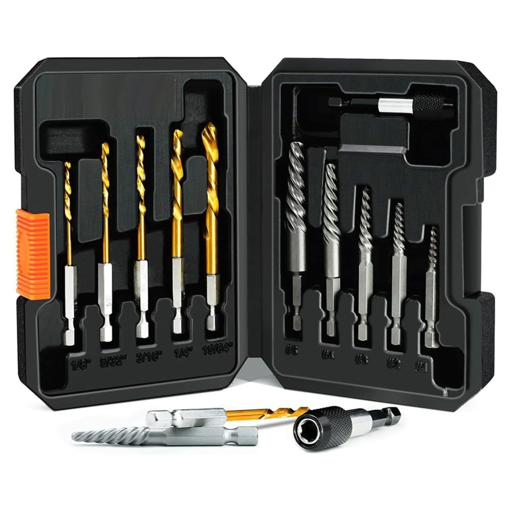 Jnchdghwa Easy to Remove Stripped Broken Damaged Screws- 11Pcs Extractor Set,Left Hand Drill Bits and Bolts Kit
