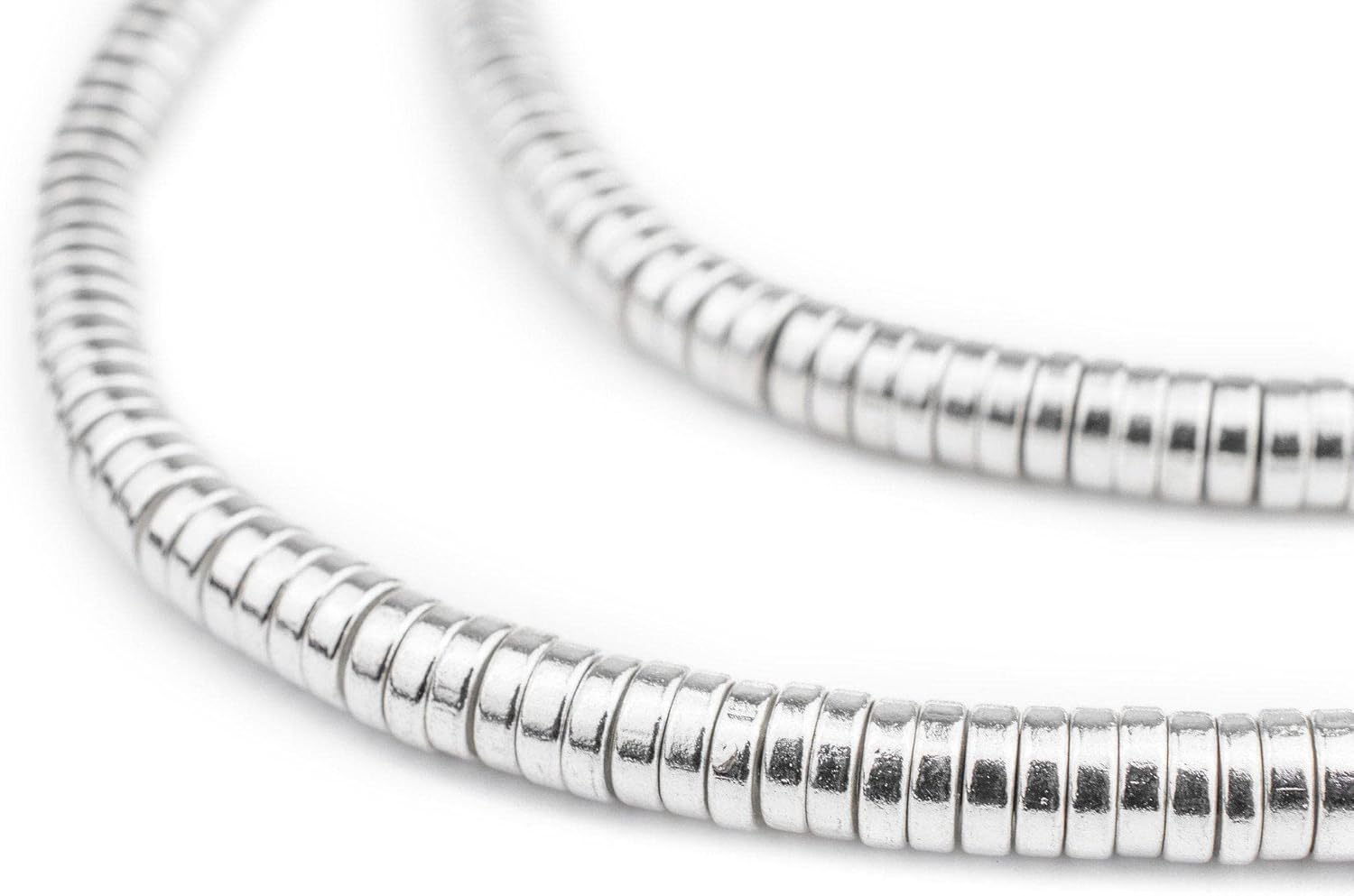 The Bead Chest Shiny Silver Snake Disk Beads 6mm, Full Strand of Quality Metal Spacers for DIY Jewelry Design