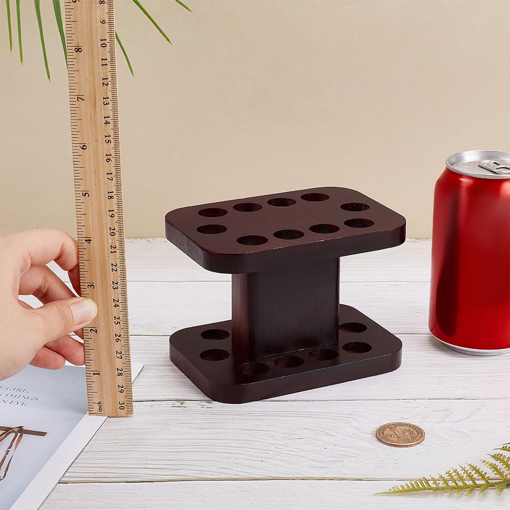 FINGERINSPIRE Portalápices de madera marrón coco con 10 agujeros rectangular organizador de escritorio para bolígrafos, pinceles de pintura, lápices de colores, marcadores, papelería de oficina