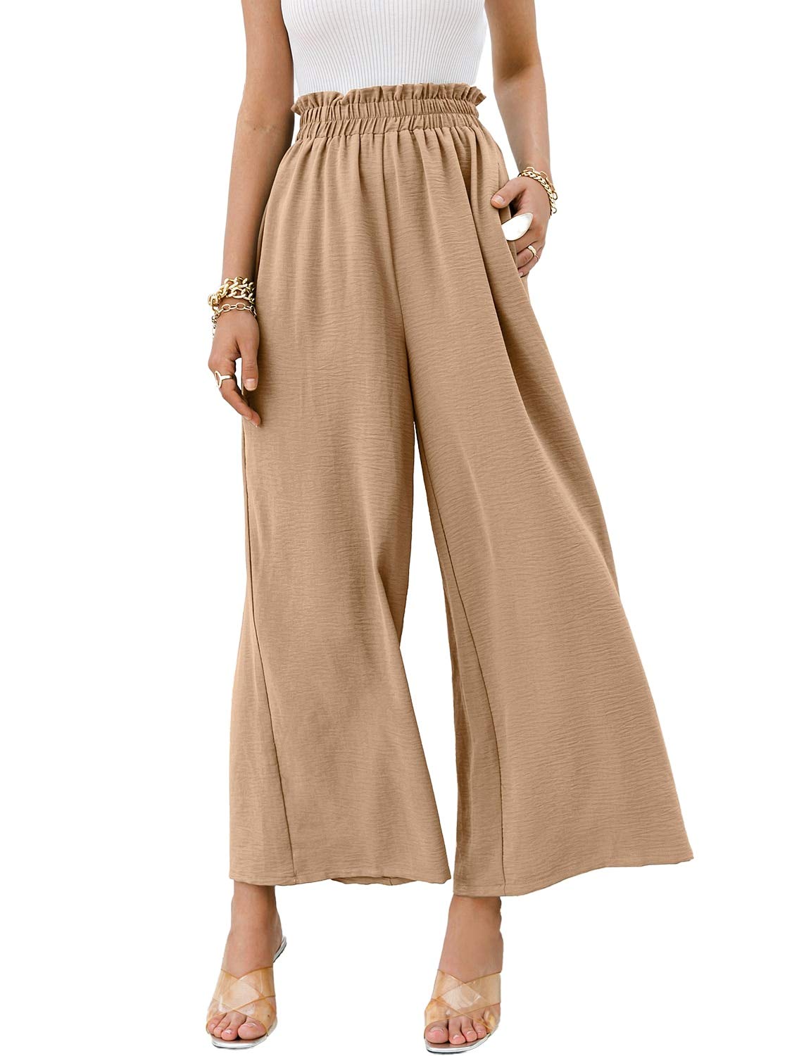 Womens Boho High Waisted Palazzo Pants Summer Beach Wide Leg Flowy Pants