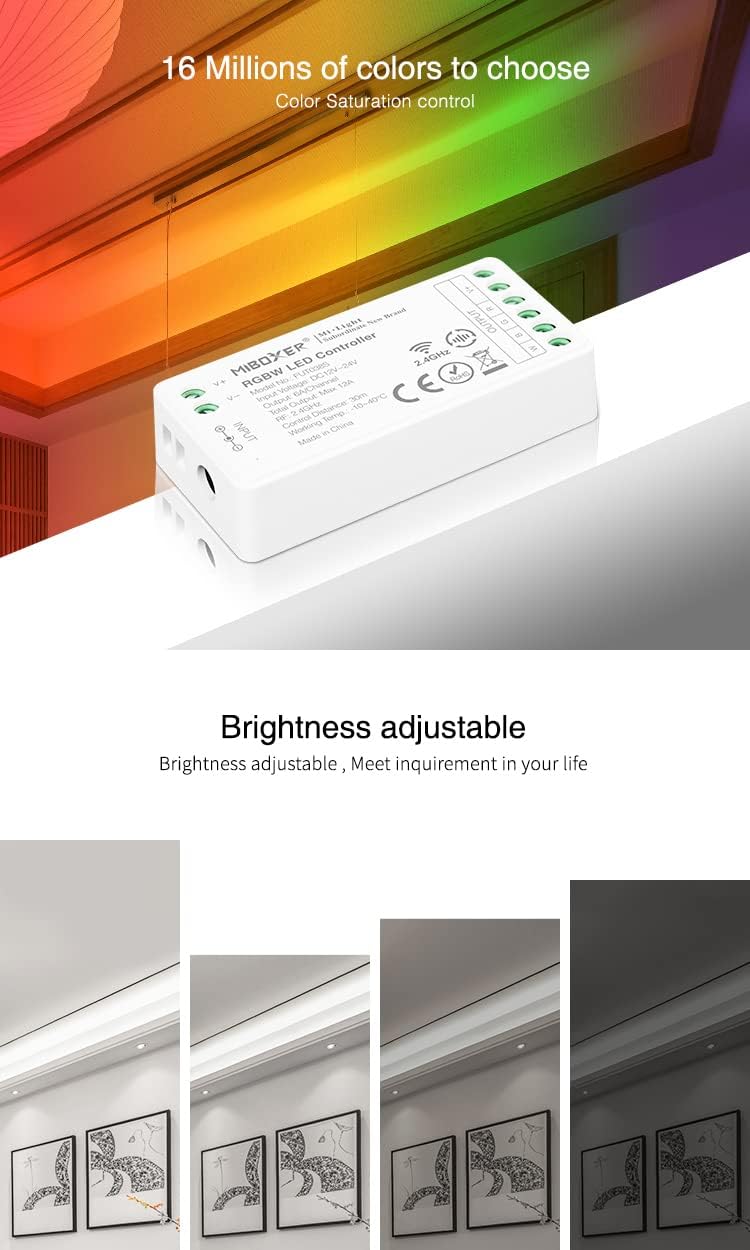 LGIDTECH FUT038S RGBW Color LED Strip Light Controller,Input DC 12-24V,Output Max 12A