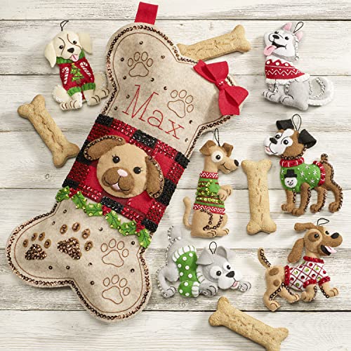 Bucilla Felt Applique Christmas Stocking Kit, Doggy Treat 18" Felt Applique Stocking Making Kit, Perfect for DIY Holiday Needlepoint Arts and Crafts, 89315E - Image 7