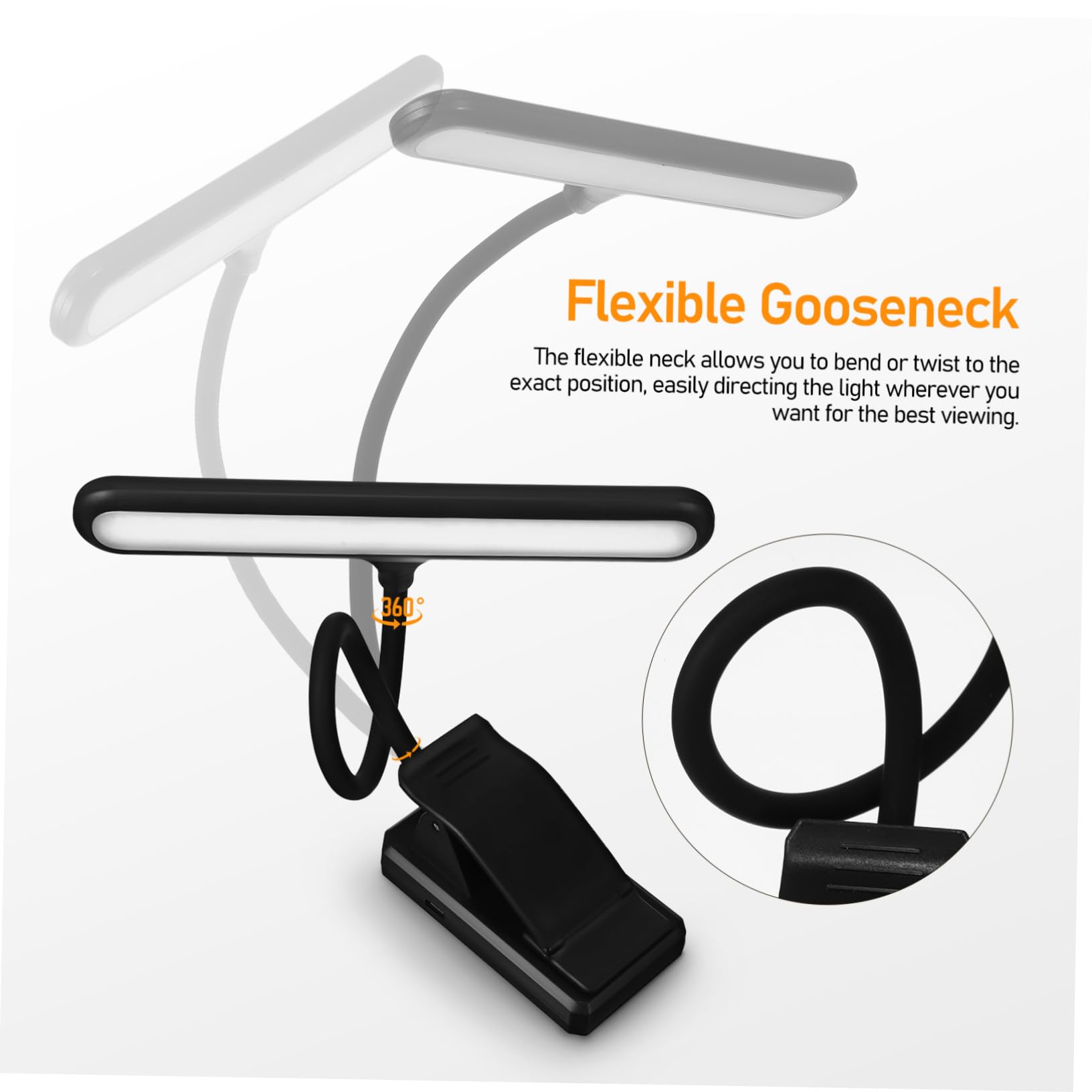 Beaupretty Lámpara LED Recargable Clip para Piano Vertical, Luz Musical Pantalla de Energía y Batería Larga Duración, Luz de Lectura Portátil para Libros y Partituras
