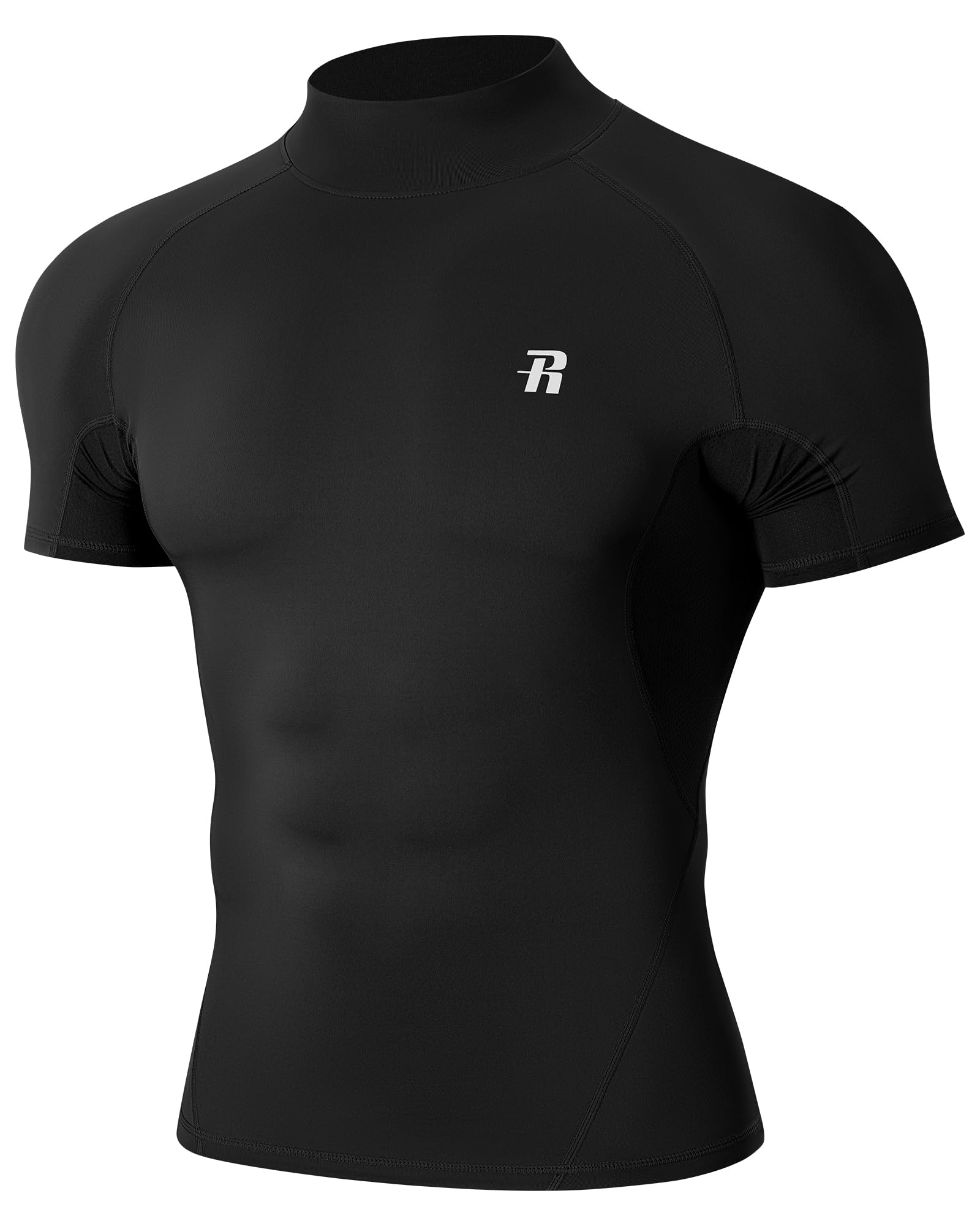 Runhit Kompressionsshirt Herren Kurzarm mit Stehkragen, UPF 50+ Funktionsshirt Atmungsaktiv Schnelltrocknend Laufshirt für Fitness Gym Outdoor Sports