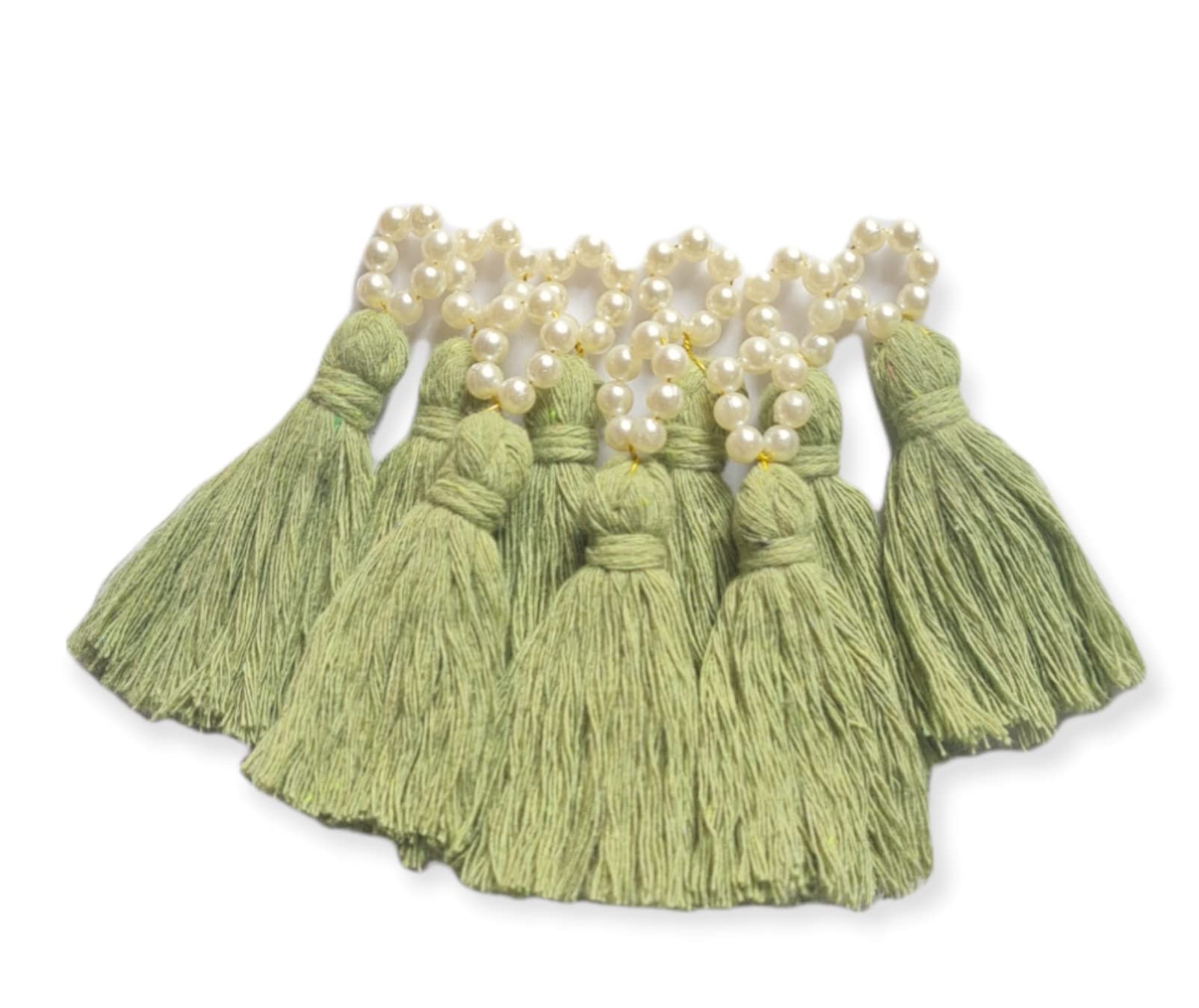 Zippy Flora Mini Cotton Tassels with Pearls for Saree/Blouse/Dupatta/DIY/Decor, Pack of 12 (Seagreen)