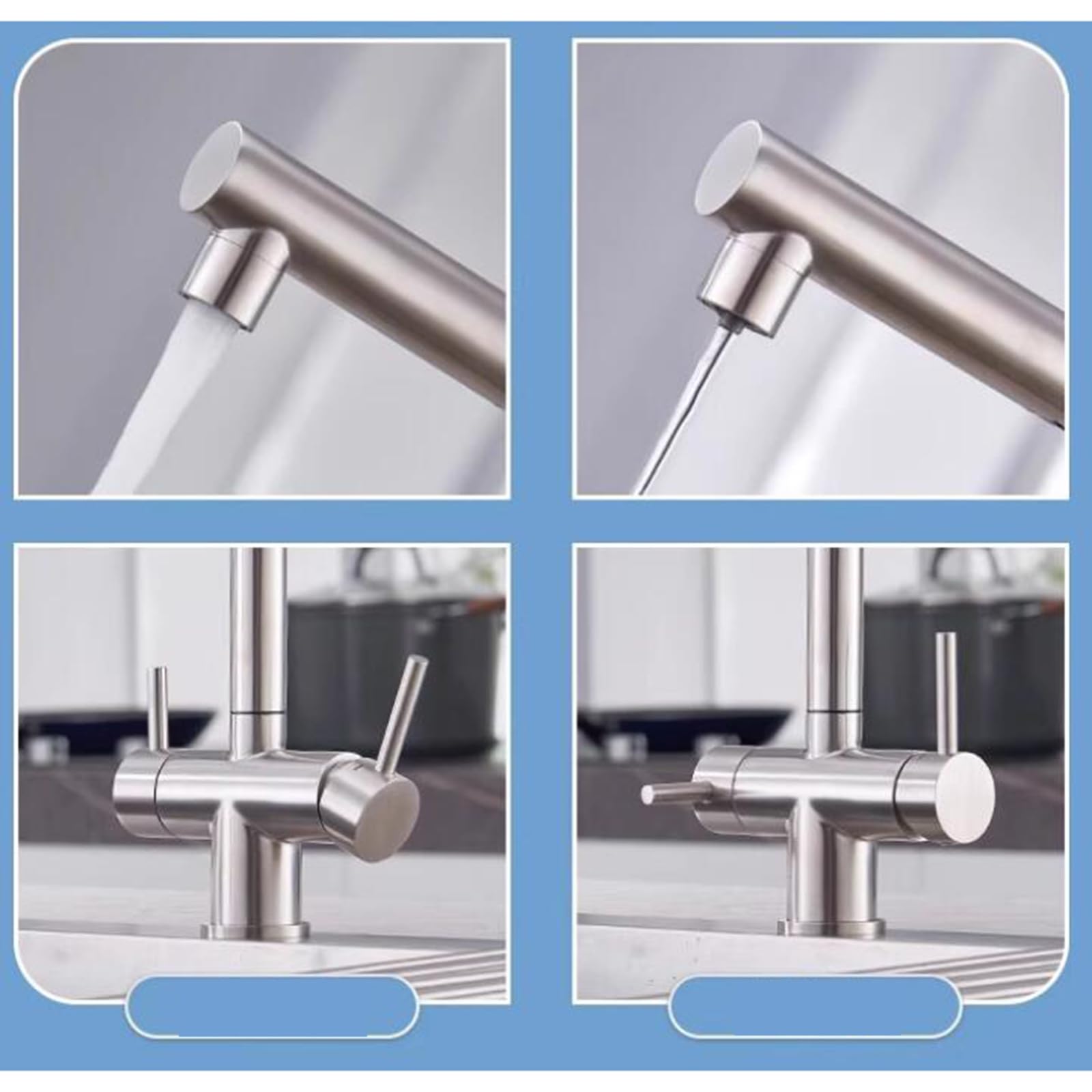 Rubinetti per Cucina e Bagno, Rubinetto filtrante per Acqua a 3 Vie, Miscelatore per lavello, Estraibile, in Acciaio Inox, per Acqua Calda e Fredda, Rubinetto per lavello 3 in 1, s
