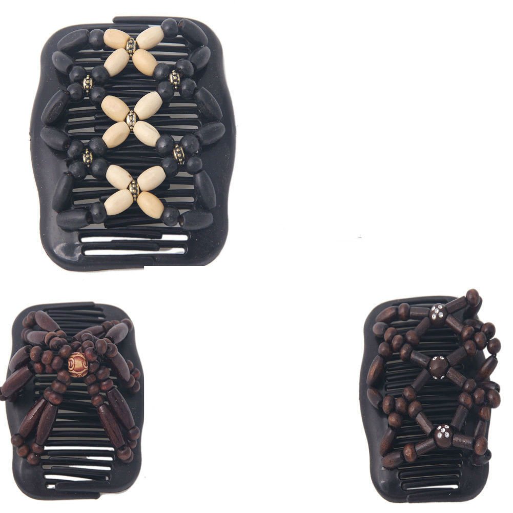 Magic Wooden EZ Stretchy Double Clips Hair Slide Comb New Random colour/design BY V-VAPE