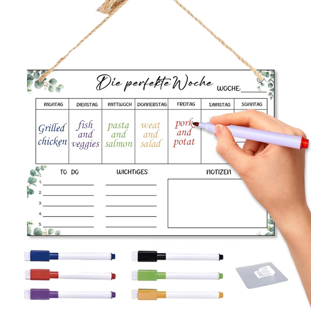 Wochenplaner Whiteboard 30x20cm - Abwischbar Mit 6 Stiften & Aufhänger