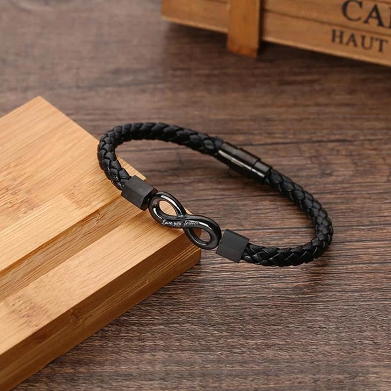 LIU JUN To My Man Infinity Leather Bracelet, Love You Forever Stainless Steel Valentine Birthday Christmas Wristband Gifts Jewelry4