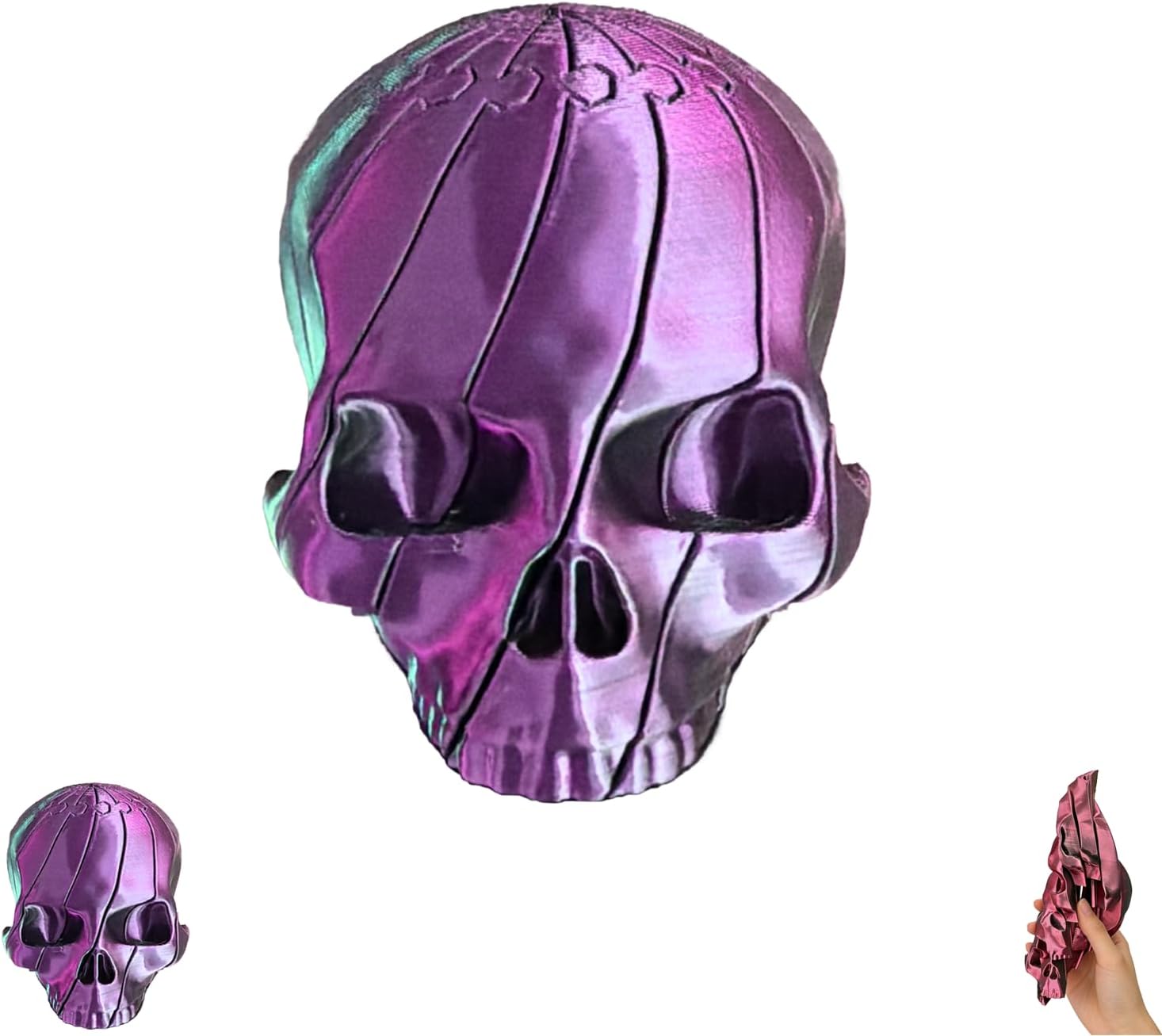 Skull Twist Fidget, 3D Printed Slippery Skull Fidget, Articulated Skull Fidget Toy, Rotating Skull Fidget Spinner, Spiral Skull Stress Relief Desk Toy, Gothic Desk Decor Focus Toy (B Set, Large)