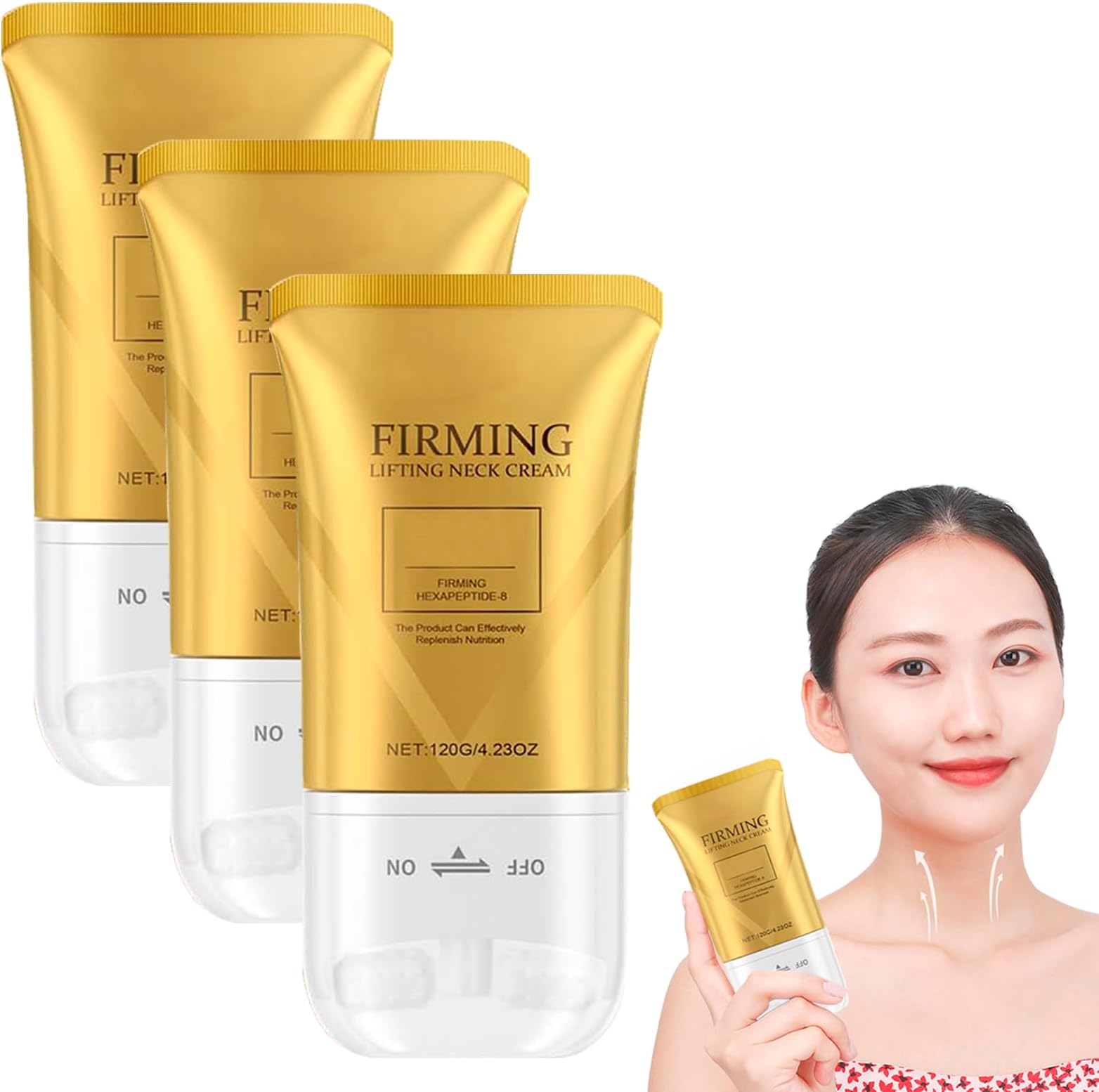 Upgraded Cocobeauty Neck Lift Cream New 2025 Formula Cocobeauty Firming Neck Cream Massage with V-Roller, Tightening & Lifting Cream for Sagging Neck, Double Chin & Crepey Skin (3 Pcs)