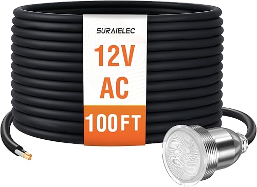 SURAIELEC 1.5 Inch LED Nicheless Pool Light, 12V AC 18W 6000K, 100FT Cord