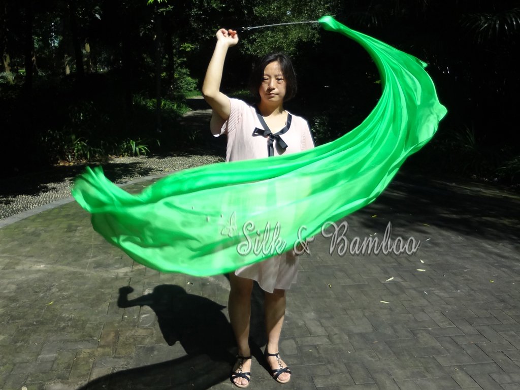 Winged Sirenny Velo Poi Rettangolare 230x90 cm in Seta per Danza del Ventre, Palla con Code a Nastro Gradienti Colorati, Catena in Acciaio Inox e Borsa Trasporto