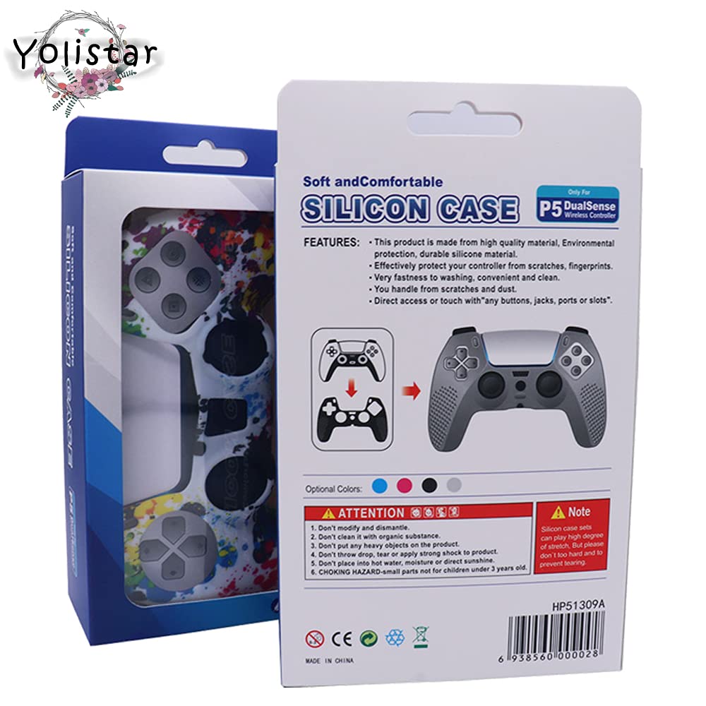 Yolistar - Carcasa para mando PS5 DualSense, funda de silicona flexible sin límite x 1 (blanco Camuflaje) con 4 asas de pulgar compatible con Sony Playstation 5