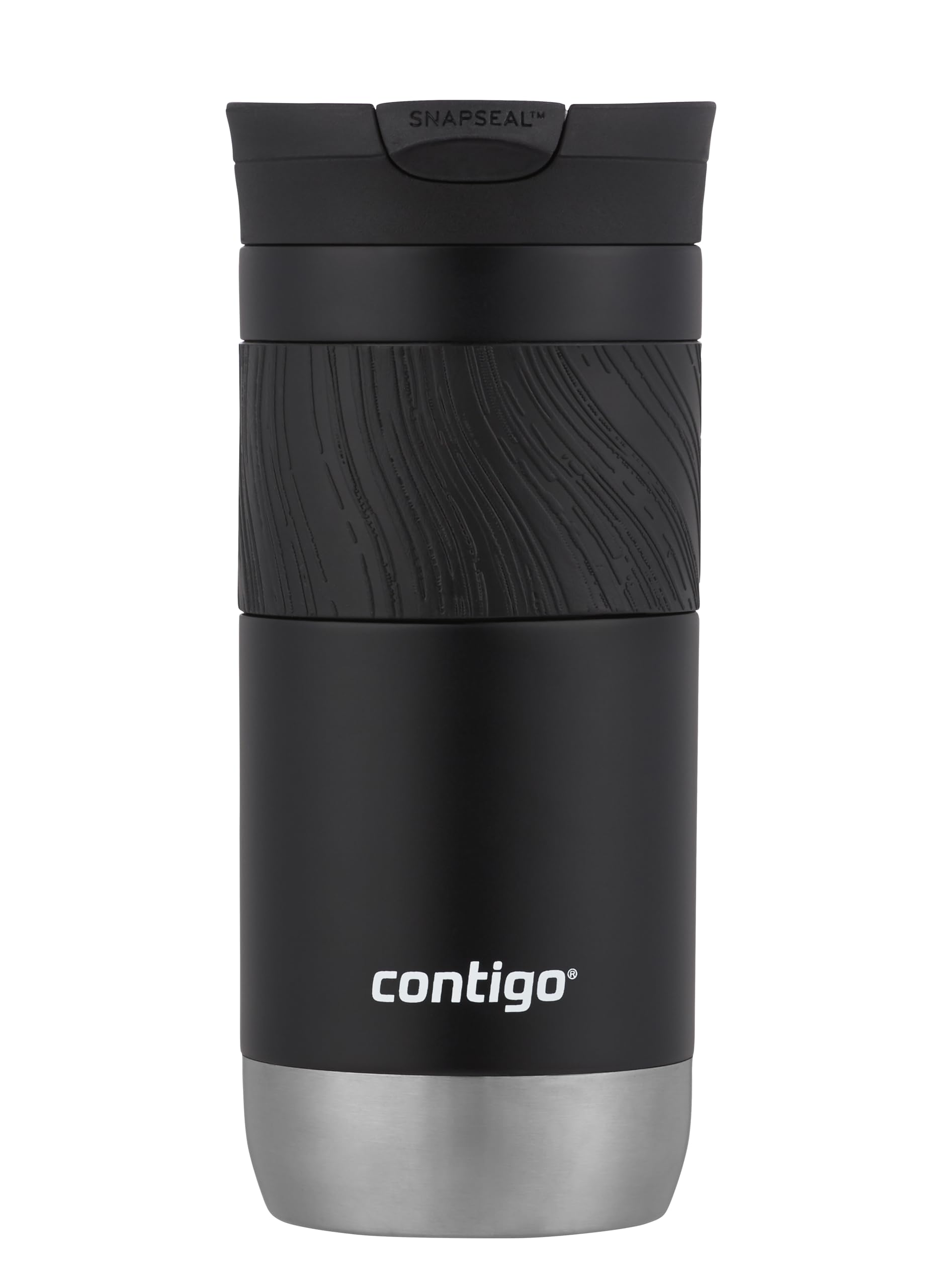 Contigo Byron Snapseal Travel Mug | Stainless Steel Thermal Mug | Vacuum Flask | Leakproof Tumbler | Coffee to Go Mug with BPA Free Easy-Clean Lid | Licorice | 470 ml