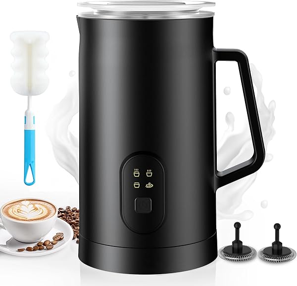Vexloria Montalatte Elettrico 4 in 1, 580ML, Schiumalatte Caldo e Freddo Veloce, 2 Fruste, Rivestimento Antiaderente, Rivestimento Antiaderente per Cappuccino, Latte, Macchiato e Cioccolata Calda - 1