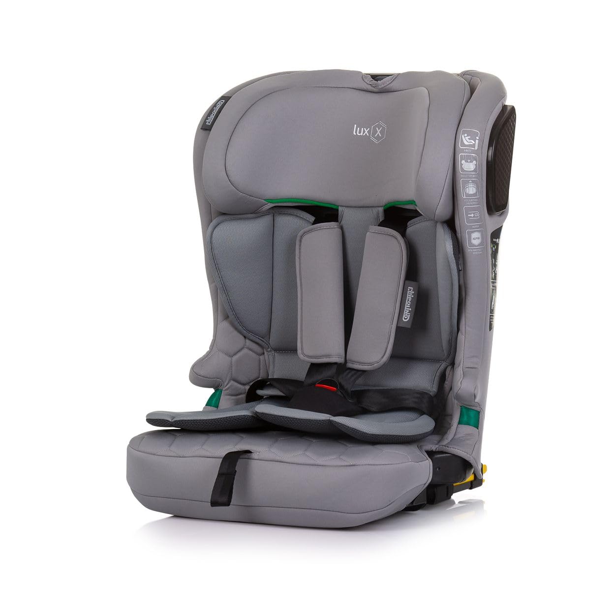 Chipolino Fotelik dziecięcy i-Size LUX (76-150 cm) grupa 1/2/3, Isofix, Top Tether, kolor: szary