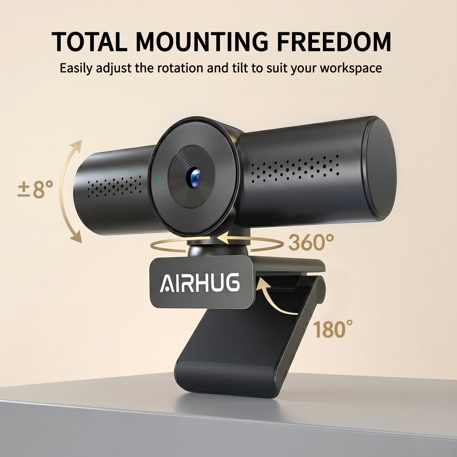 AIRHUG Webcam 4K 30fps con doppio microfono omnidirezionale e copertura per la privacy | Sensore Sony 16MP, autofocus PDAF, correzione automatica della luce, vista messa a fuoco a 63°, Plug & Play USB
