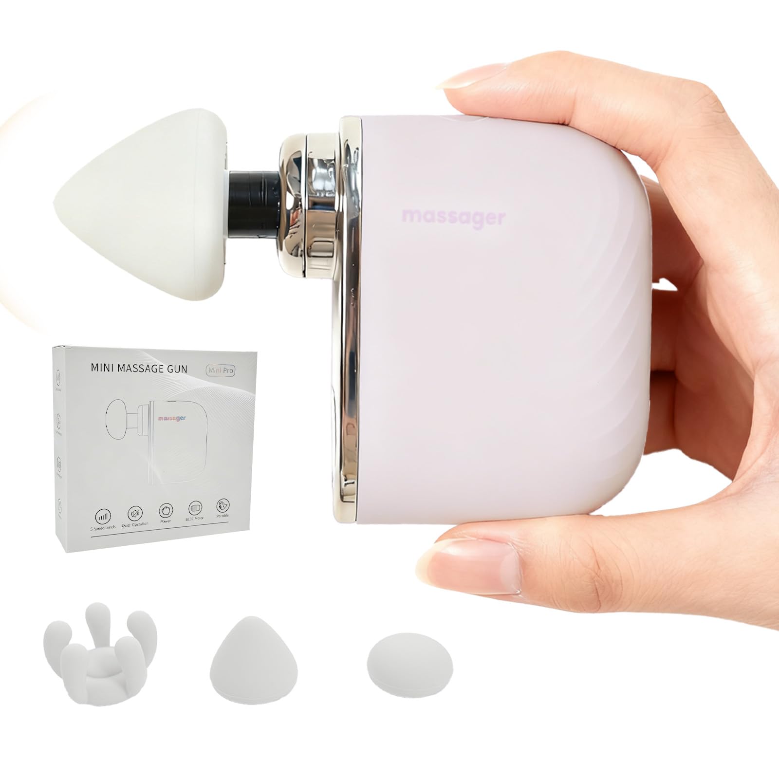 Mini Massage Gun Portable Deep Tissue Muscle Massager with 4 Heads Adjustable Speed Pressure Quiet Powerful Motor Rechargeable