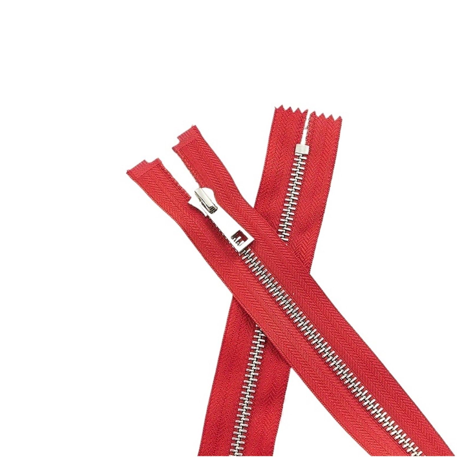 5 piezas de 15-30 cm 5 # cremallera de metal plata dientes aleación Y dientes lisos bolsa bolsillo bolsa de cuero cremallera (rojo, 15 cm)