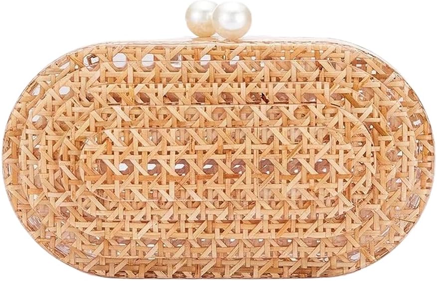 RomanticDesign Women Acrylic Handbag Rattan Woven Pattern Square Box Crossbody Handbag Shoulder Bag Chain Purse